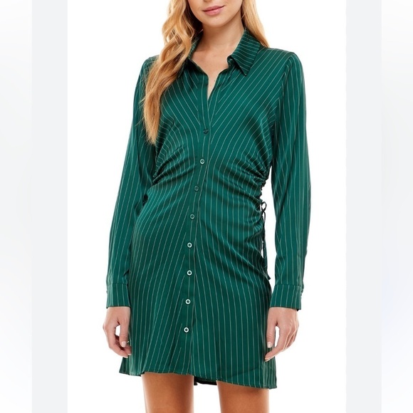 Anthropologie Wayf Satin Pinstripe Shirt Dress Size M - Picture 1 of 8